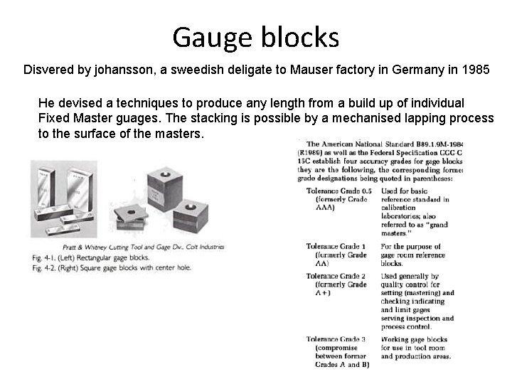 Gauge blocks Disvered by johansson, a sweedish deligate to Mauser factory in Germany in