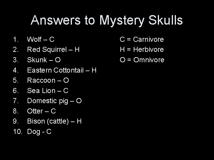 Answers to Mystery Skulls 1. 2. 3. 4. 5. 6. 7. 8. 9. 10.