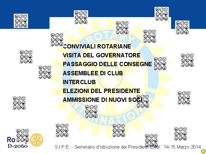 CONVIVIALI ROTARIANE VISITA DEL GOVERNATORE PASSAGGIO DELLE CONSEGNE ASSEMBLEE DI CLUB INTERCLUB ELEZIONI DEL