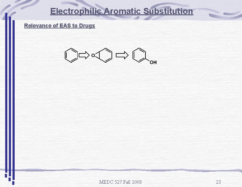 Electrophilic Aromatic Substitution Relevance of EAS to Drugs MEDC 527 Fall 2008 23 