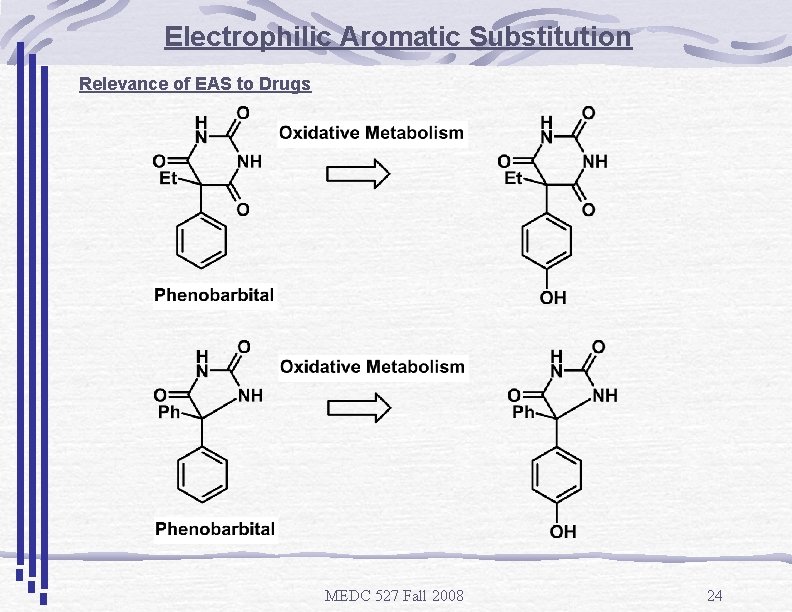 Electrophilic Aromatic Substitution Relevance of EAS to Drugs MEDC 527 Fall 2008 24 