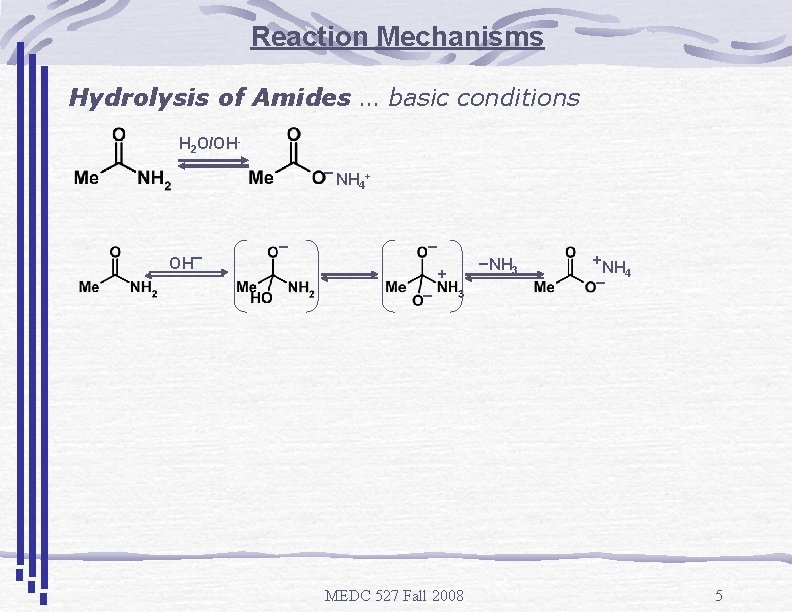 Reaction Mechanisms Hydrolysis of Amides … basic conditions H 2 O/OH_ _ OH _