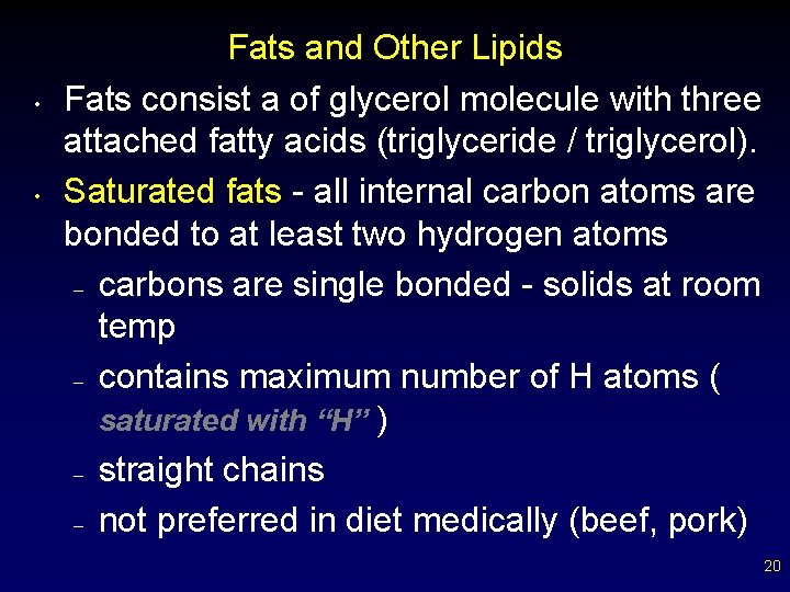  • • Fats and Other Lipids Fats consist a of glycerol molecule with