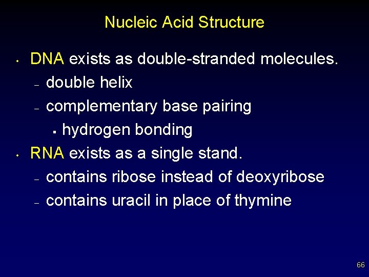Nucleic Acid Structure • • DNA exists as double-stranded molecules. – double helix –