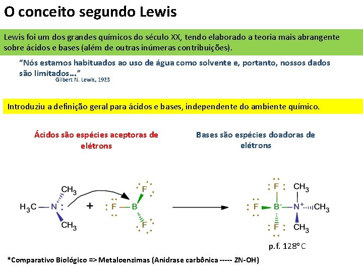 O conceito segundo Lewis foi um dos grandes químicos do século XX, tendo elaborado