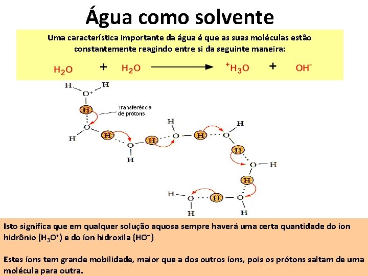 Água como solvente Uma característica importante da água é que as suas moléculas estão