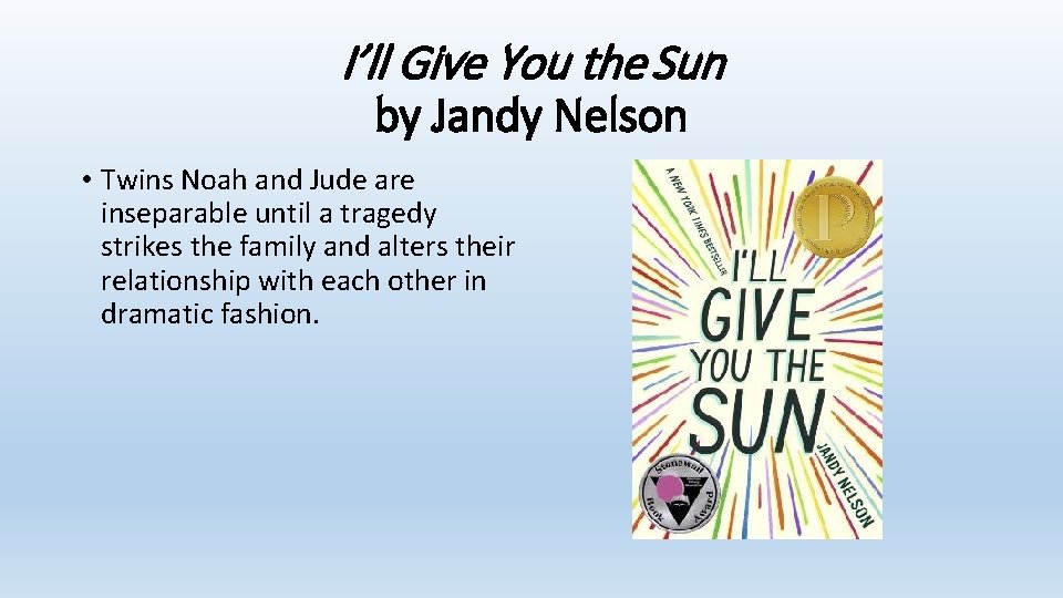 I’ll Give You the Sun by Jandy Nelson • Twins Noah and Jude are