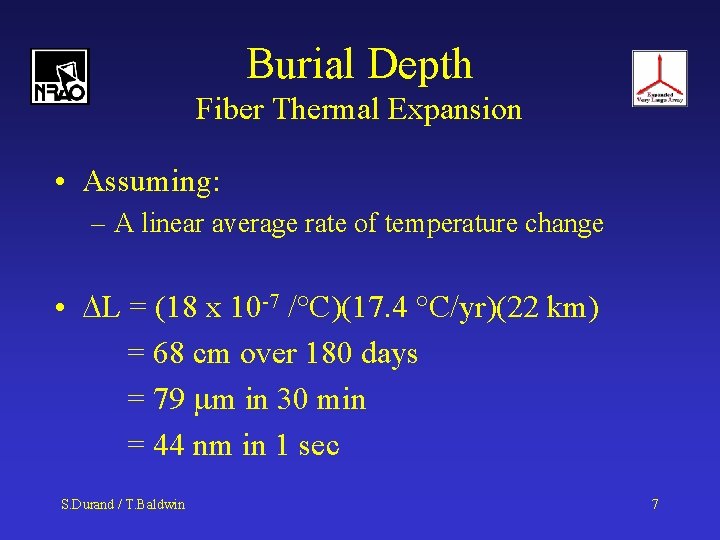 Burial Depth Fiber Thermal Expansion • Assuming: – A linear average rate of temperature