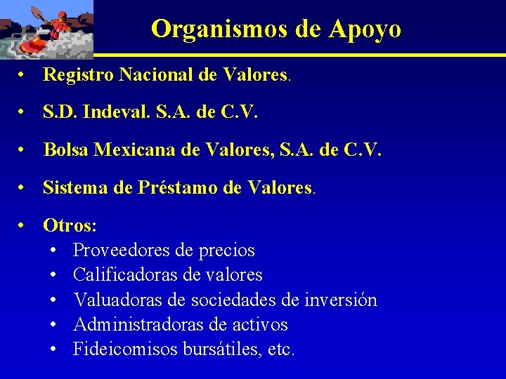 Organismos de Apoyo • Registro Nacional de Valores. • S. D. Indeval. S. A.