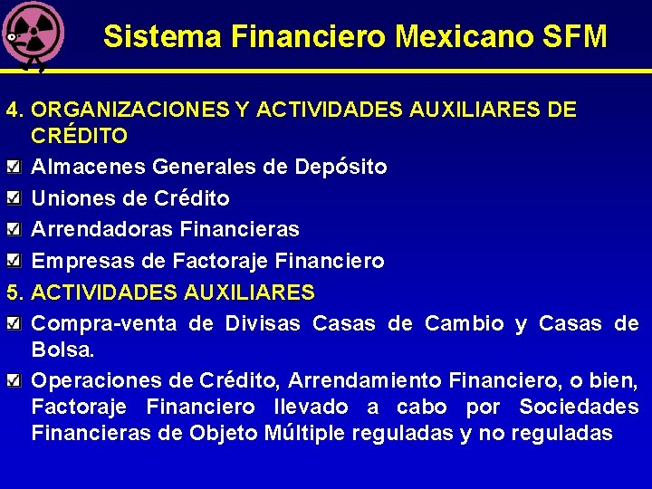 Sistema Financiero Mexicano SFM 4. ORGANIZACIONES Y ACTIVIDADES AUXILIARES DE CRÉDITO Almacenes Generales de