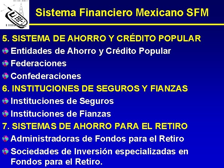 Sistema Financiero Mexicano SFM 5. SISTEMA DE AHORRO Y CRÉDITO POPULAR Entidades de Ahorro