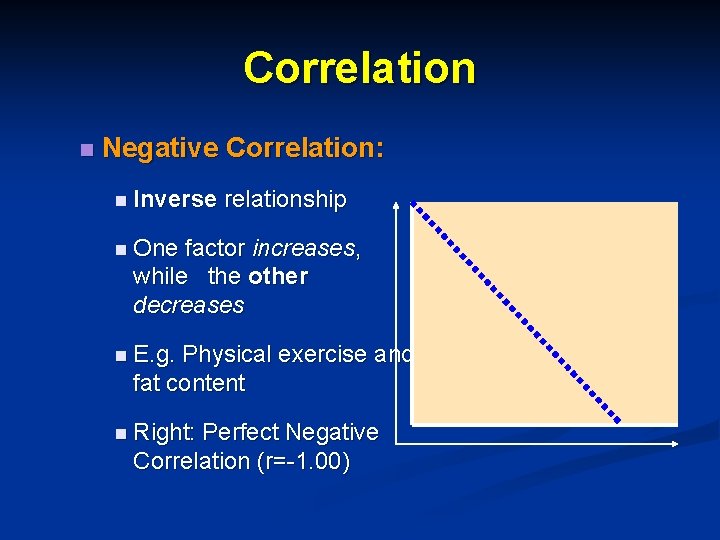 Correlation n Negative Correlation: n Inverse relationship n One factor increases, while the other
