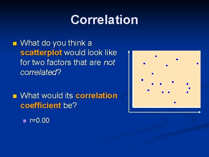 Correlation n What do you think a scatterplot would look like for two factors