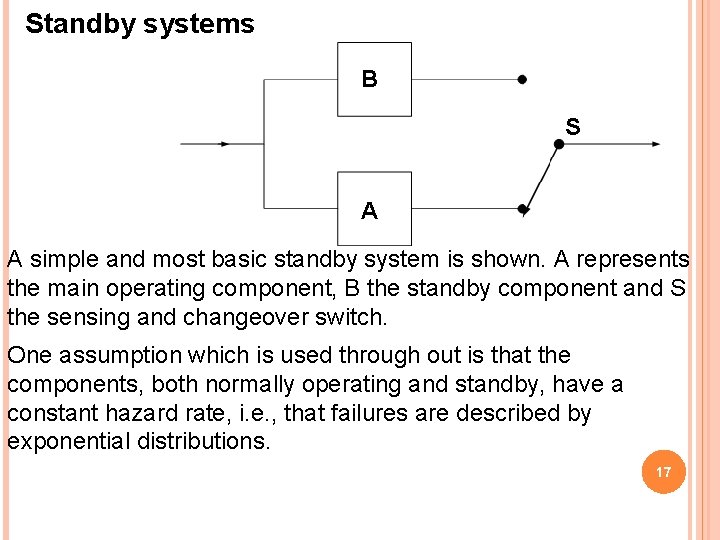 Standby systems B S A A simple and most basic standby system is shown.