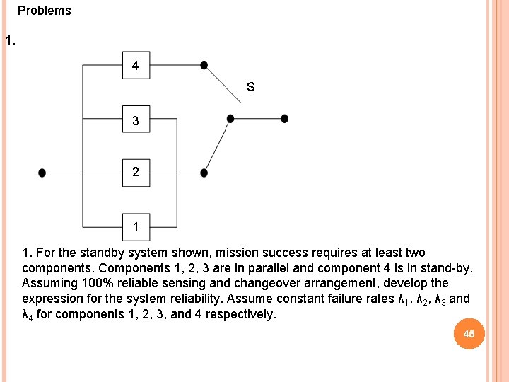 Problems 1. 4 S 3 2 1 1. For the standby system shown, mission