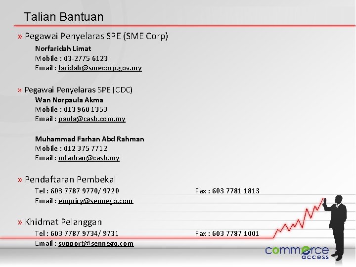 Talian Bantuan » Pegawai Penyelaras SPE (SME Corp) Norfaridah Limat Mobile : 03 -2775