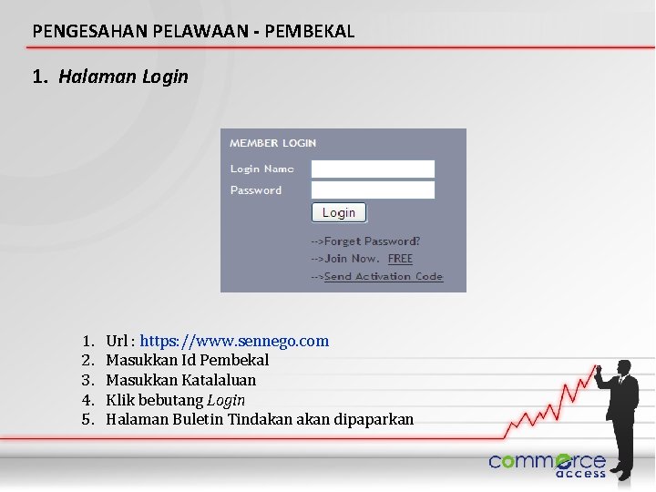 PENGESAHAN PELAWAAN - PEMBEKAL 1. Halaman Login 1. 2. 3. 4. 5. Url :