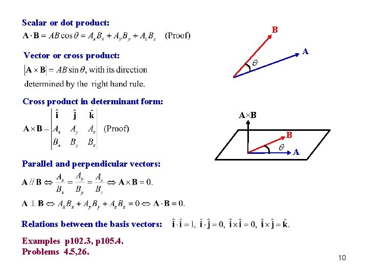 Scalar or dot product: Vector or cross product: B A q Cross product in Scalar or dot product: Vector or cross product: B A q Cross product in