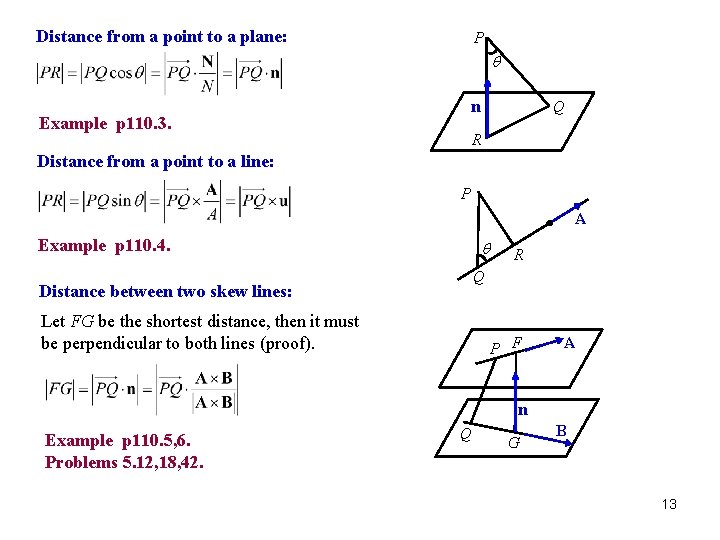 Distance from a point to a plane: P q n Example p 110. 3. Distance from a point to a plane: P q n Example p 110. 3.