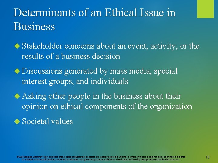 Determinants of an Ethical Issue in Business Stakeholder concerns about an event, activity, or