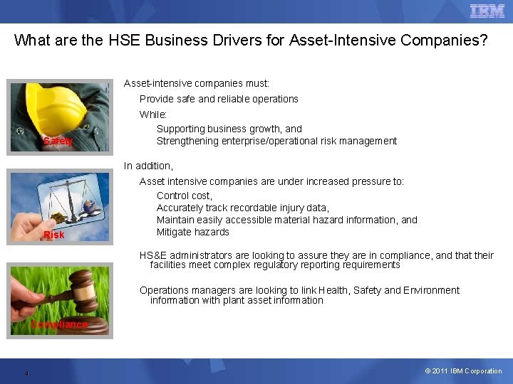 What are the HSE Business Drivers for Asset-Intensive Companies? Asset-intensive companies must: Provide safe