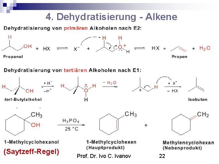 4. Dehydratisierung - Alkene (Saytzeff-Regel) Prof. Dr. Ivo C. Ivanov 22 
