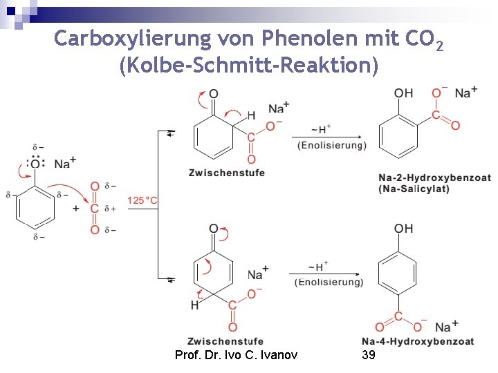 Carboxylierung von Phenolen mit CO 2 (Kolbe-Schmitt-Reaktion) Prof. Dr. Ivo C. Ivanov 39 