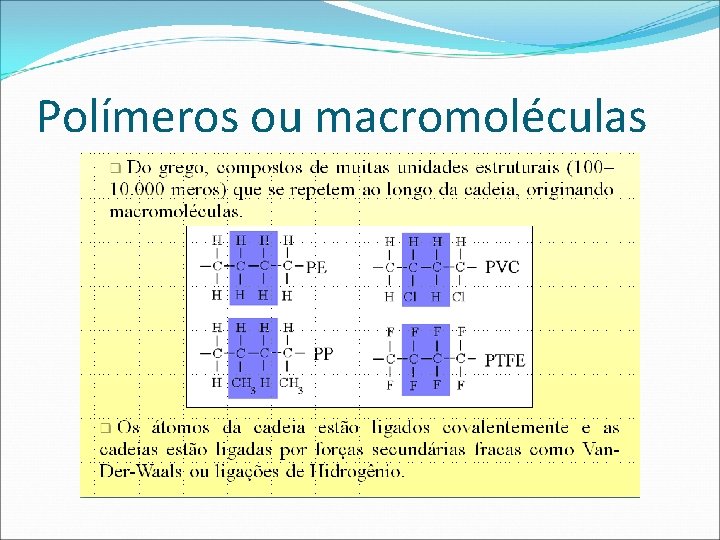 Polímeros ou macromoléculas 