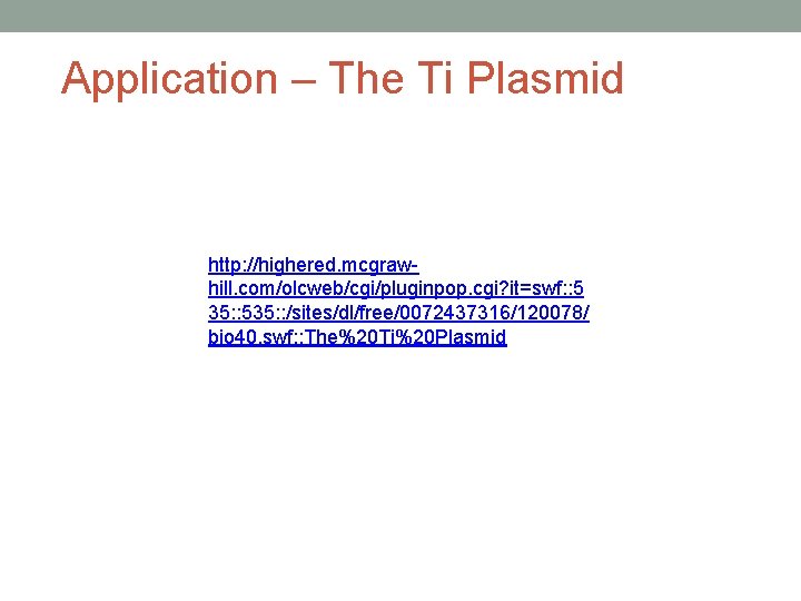 Application – The Ti Plasmid http: //highered. mcgrawhill. com/olcweb/cgi/pluginpop. cgi? it=swf: : 5 35:
