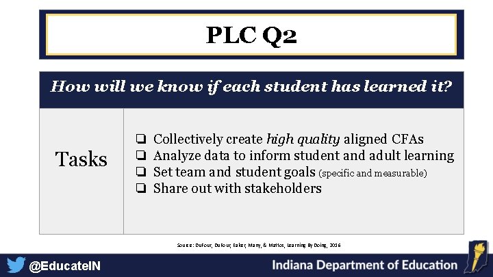 PLC Q 2 How will we know if each student has learned it? Tasks