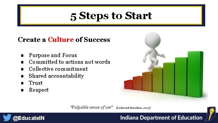 5 Steps to Start Create a Culture of Success ■ ■ ■ Purpose and