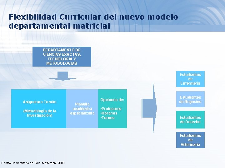 Flexibilidad Curricular del nuevo modelo departamental matricial DEPARTAMENTO DE CIENCIAS EXACTAS, TECNOLOGIA Y METODOLOGIAS