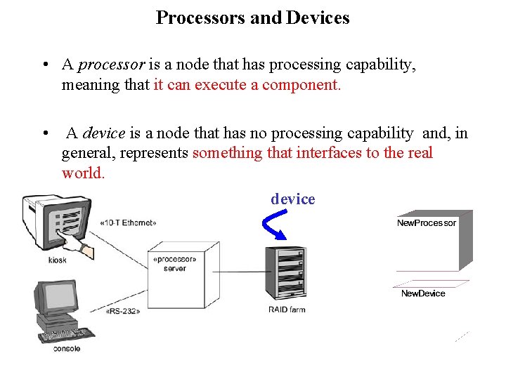 Processors and Devices • A processor is a node that has processing capability, meaning