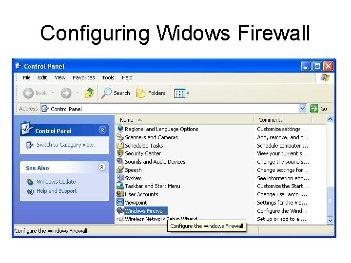 Configuring Widows Firewall 