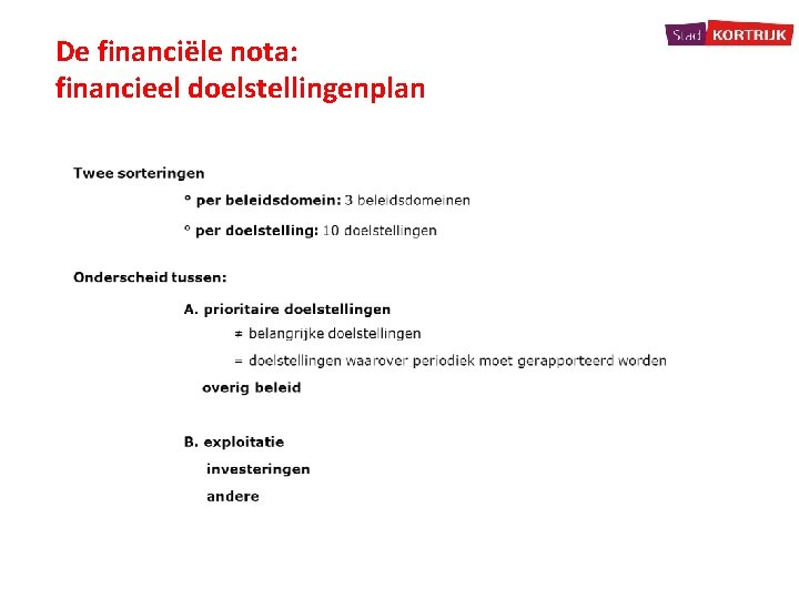 De financiële nota: financieel doelstellingenplan 