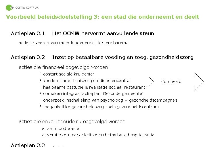 Voorbeeld beleidsdoelstelling 3: een stad die onderneemt en deelt Actieplan 3. 1 Het OCMW