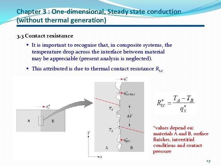 Chapter 3 : One-dimensional, Steady state conduction (without thermal generation) 3. 3 Contact resistance