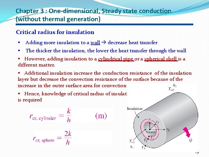 Chapter 3 : One-dimensional, Steady state conduction (without thermal generation) Critical radius for insulation