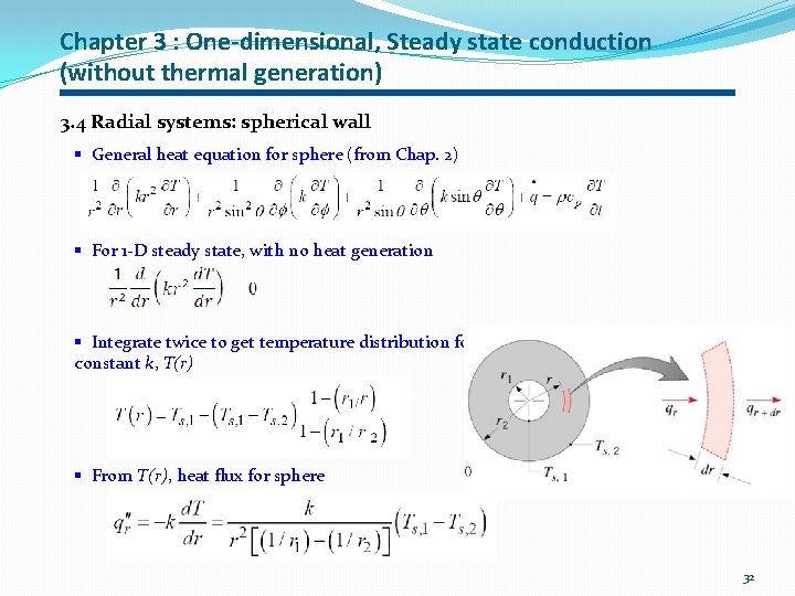 Chapter 3 : One-dimensional, Steady state conduction (without thermal generation) 3. 4 Radial systems: