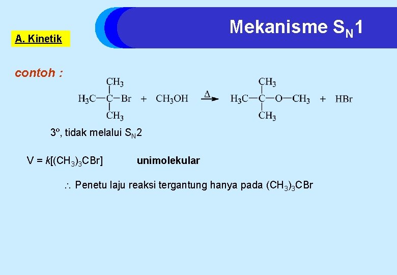 Mekanisme SN 1 A. Kinetik contoh : 3º, tidak melalui SN 2 V =