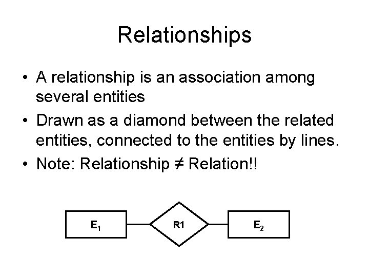 Relationships • A relationship is an association among several entities • Drawn as a Relationships • A relationship is an association among several entities • Drawn as a