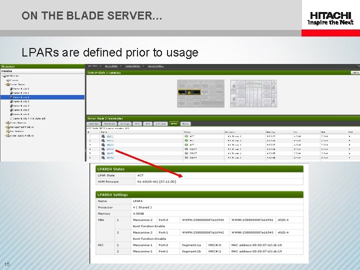 ON THE BLADE SERVER… LPARs are defined prior to usage 15 