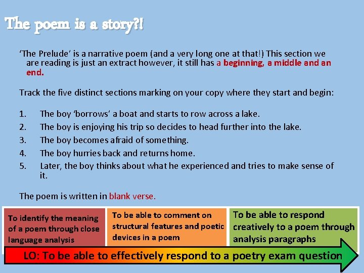 The poem is a story? ! ‘The Prelude’ is a narrative poem (and a
