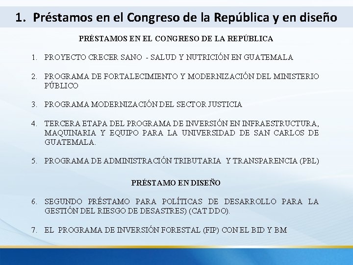 1. Préstamos en el Congreso de la República y en diseño PRÉSTAMOS EN EL