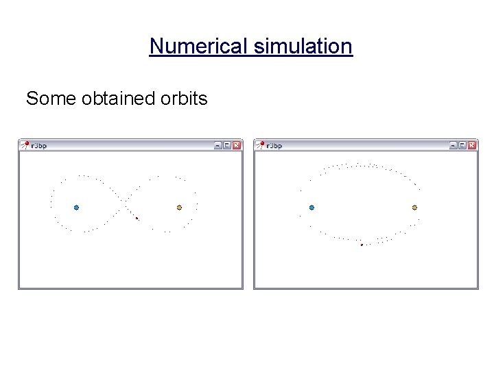 Numerical simulation Some obtained orbits 