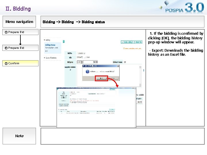 Ⅱ. Bidding Menu navigation ① Prepare Bid ② Prepare Bid ③ Confirm Note Bidding