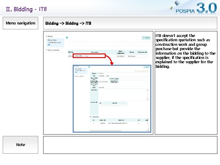 Ⅱ. Bidding - ITB Menu navigation Bidding -> ITB doesn't accept the specification quotation