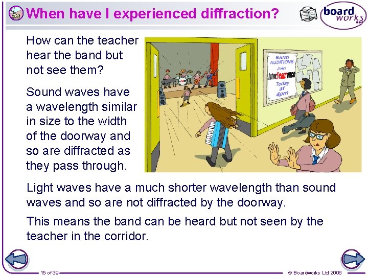 When have I experienced diffraction? How can the teacher hear the band but not