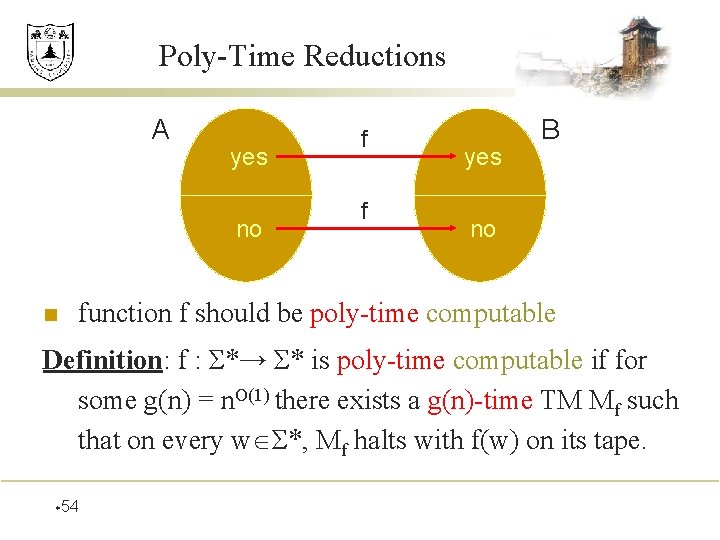 Poly-Time Reductions A yes no n f f yes B no function f should