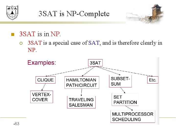 3 SAT is NP-Complete n 3 SAT is in NP. ¡ w 63 3